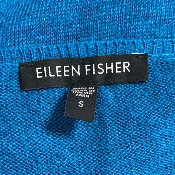 EILEEN FISHER Asymmetrical Blue V-Neck Sweater Silk Linen Blend Sz S Work‎ Party - Picture 6 of 10